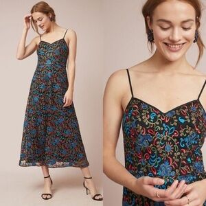 Anthropologie Embroidered Midi Dress by Monique Lhuillier- 12- NWT